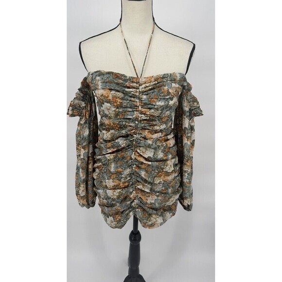 Hello Molly Basque Country Dress in Sage Floral Print Size 4 OffShoulder Sleeves - Picture 6 of 13